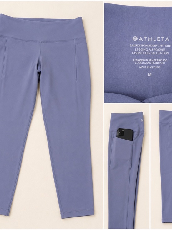 Athleta Pants - Athleta Salutation Stash 7/8 Tight Leggings M Periwinkle Side Pockets